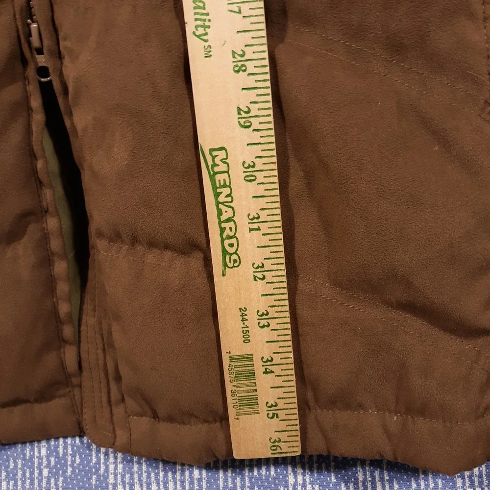 L.L. Bean Puffer Coat Jacket Womens Large Petite Goose Down Faux Fur Trim Brown - Picture 8 of 13